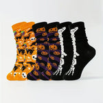 5 Pack Skull Pumpkin Cartoon Print Casual Crew Socks