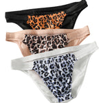 3 Pack Men's Leopard Print Sexy Low-Rise U-Pouch Design Breathable Comfort Bikini