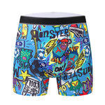 4 Pack Men's Graffiti Cartoon Print Skin-Friendly Mid-Rise Boxer Briefs