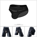 2 Pack Men's Stretch Solid Color Sexy Crotch Single-Layer Briefs with Support Ring
