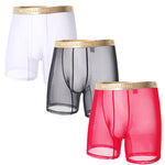 3 Pack Men's Ice Silk Mesh Solid Color Seamless Comfort Boxer Briefs