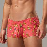 2 Pack Men's Low-Rise Cotton Boxer Shorts with Playful Print