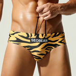 Men's Breathable Tiger Print Beach Vacation Swim Briefs