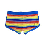 Men's Eco-Friendly Fabric Modern Cut Rainbow Striped Swim Trunks