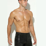 Men's Faux Leather Glossy Striped Fashion Shorts