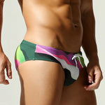 Men's Breathable Fashion Rainbow Stripe Beach Vacation Swim Briefs