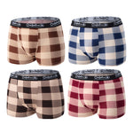 4 Pack Men's Trendy Plaid Design Daily Stretch Soft Trunks