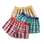 2 Pack Men's Mid-Rise Premium Cotton Plaid Quick-Dry Boxer Shorts