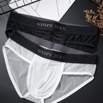 2 Pack Men's Ice Silk Semi-Transparent Mesh U-Convex Pouch Breathable Sexy Sport Briefs