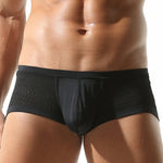 2 Pack Men's Sexy Semi-Sheer Lace Mesh Trunks with Contoured U-Pouch