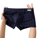 4 Pack Men's Plaid Cotton Trunks with U Pouch and Double Layer Gusset