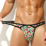 3 Pack Men's Low-Rise Breathable Ice Silk Print Sexy U-Pouch Thongs