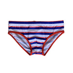 Men's Blue & White Striped Comfy Waistband Swim Briefs