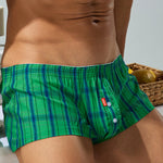 2 Pack Men's Cotton Plaid Boxers with 3D U-Pouch and Button Fly