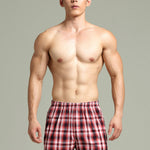 2 Pack Men's Cotton Plaid Boxers with Side Opening and Relaxed Elastic Waistband