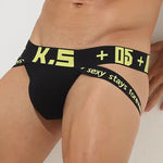 3 Pack Men's Letter Print Color Block Breathable & Stretchy Jockstraps