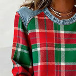 Blue | Sweatshirt with Checkered Patchwork