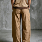 ElevenOra Chic Elegant Camel Waist Drawstring Patch Pocket  Loose-Fit Cotton Blend Wide-Leg Pants