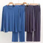 Modal Men's Long Sleeve Long Pants Pajamas | Deep Pocket Thin Plus Size Soft Breathable Loungewear