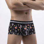 3 Pack Men's Floral Print U-Pouch Slim-Fit Breathable Cotton Trunks