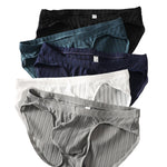 4 Pack Men’s Ice Silk Striped Briefs with Contoured Fit, Breathable Stretch Underwear