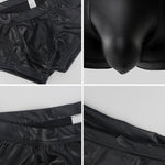 2-pack Men's Leather Hollow Hip-revealing Large Pouch Boxer Briefs