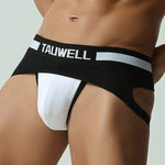 2 Pack Men's Cotton Jockstrap with Colorblock Design Athletic Support Fit