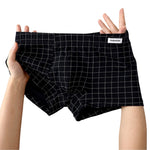4 Pack Men's Plaid Cotton Trunks with U Pouch and Double Layer Gusset