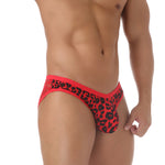 2 Pack Men's Low-Rise Lace-Patched Leopard Print sheer Stretch U-Pouch Bikini
