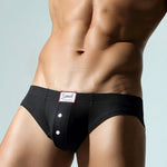 2 Pack Men's Ribbed Briefs with Decorative Button and Contour U-Pouch