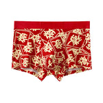4 Pack Men's Soft Jacquard Cotton Lucky Red Breathable Trunks