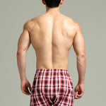 2 Pack Men's Cotton Plaid Boxers with Side Opening and Relaxed Elastic Waistband