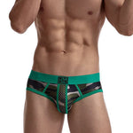 2 Pack Men's Sexy Sheer Camouflage Print Mesh Low-Rise Breathable & Quick-Dry Briefs
