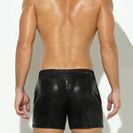 Men's Faux Leather Glossy Striped Fashion Shorts