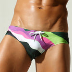 Men's Breathable Fashion Rainbow Stripe Beach Vacation Swim Briefs