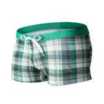 Men's Drawstring Plaid Swim Shorts With Pockets