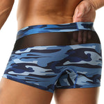 2 Pack Men's Camouflage Color Block Sheer Mesh Stretchy Trunks