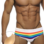 Men's Colorful Striped Stretch Fit Comfy Waistband Swim Briefs