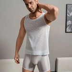 Men's High Elastic Leopard Print Lace Hollow Out Breathable Ice Silk Activewear Top