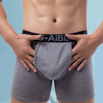 2 Pack Men's Solid Color Bullet Separated U-Pocket Plush Boxer Briefs