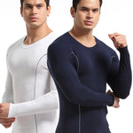 Men's Round Neck Solid Color Bamboo Fiber Thermal Underwear Set