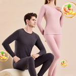 Men's Antibacterial Thickened Brushed Slimming Horizontal Stripe Design Thermal Sets