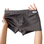 4 Pack Men's Plaid Cotton Trunks with U Pouch and Double Layer Gusset