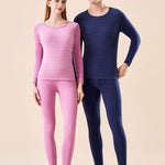 Men's Antibacterial Thickened Brushed Slimming Horizontal Stripe Design Thermal Sets