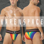 2 Pack Men's Sexy Rainbow Stretchy Breathable Soft U-Convex Pouch Bikini