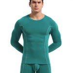 Men's Round Neck Solid Color Bamboo Fiber Thermal Underwear Set
