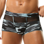 2 Pack Men's Camo Mesh Color Block Stretchy & Breathable Trunks