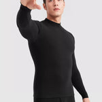 Men's Pure Cotton Mid-Neck Thin Base-Layer Seamless Comfort Thermal Sets