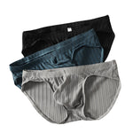 4 Pack Men’s Ice Silk Striped Briefs with Contoured Fit, Breathable Stretch Underwear