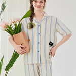 Ultra-Soft Cotton Thin Long-Sleeve Striped Lightweight Luxury Soft Pajama Sets